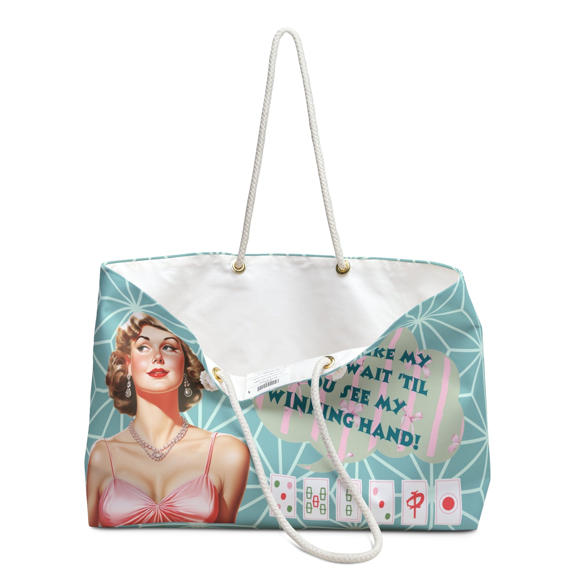 Funny Mahjong Tote Bag Tile Accessory Sassy Cheeky Mahj Lover Gift Tote Bag - 24’’ × 13’’ - Bags