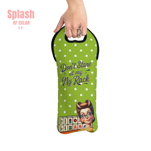 Funny Mahjong Wine Tote Bag Don’t Stare at My Rack Wine Accessories Gift for Her White / One size / Without corkscrew