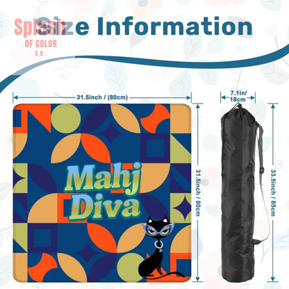 Funny Modern Mahjong Mat, Royal Blue Orange Green Yellow Mahj Diva Sophisticated Kitty - Splash of Color co.