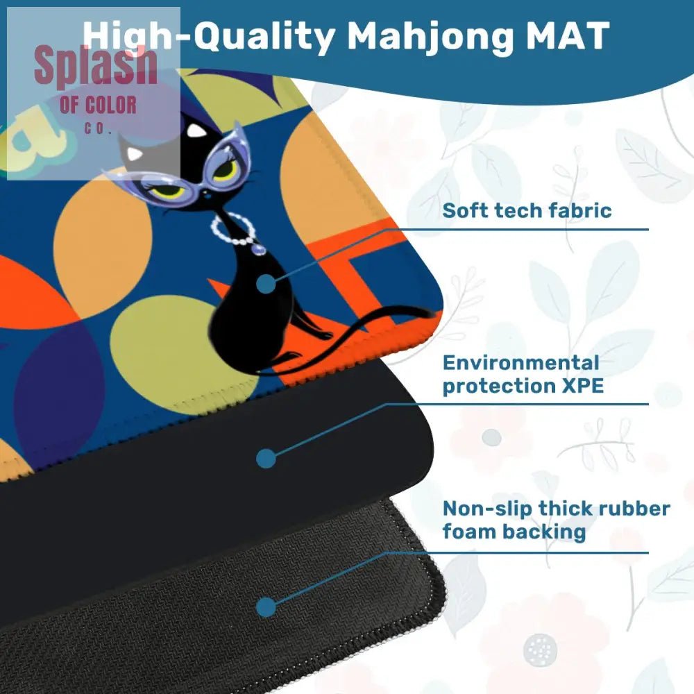 Funny Modern Mahjong Mat, Royal Blue Orange Green Yellow Mahj Diva Sophisticated Kitty - Splash of Color co.