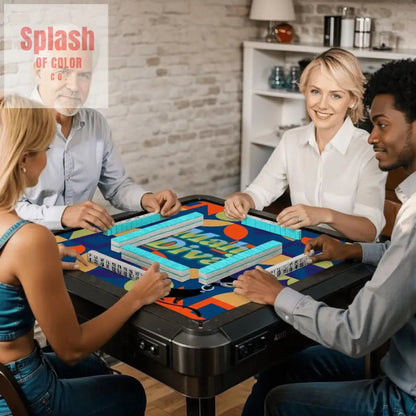 Funny Modern Mahjong Mat, Royal Blue Orange Green Yellow Mahj Diva Sophisticated Kitty - Splash of Color co.