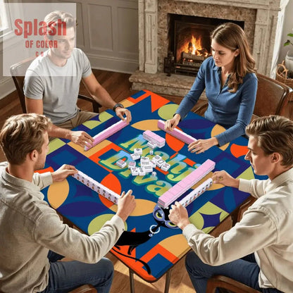 Funny Modern Mahjong Mat, Royal Blue Orange Green Yellow Mahj Diva Sophisticated Kitty - Splash of Color co.