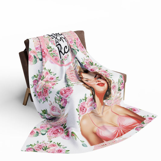 Funny Sassy Mahjong Don’t Stare At My Rack Vintage Shabby Roses Floral Fleece Blanket Mahj Gift for Her Funny Quote