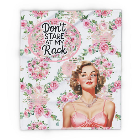 Funny Sassy Mahjong Don’t Stare At My Rack Vintage Shabby Roses Floral Fleece Blanket Mahj Gift for Her Funny Quote