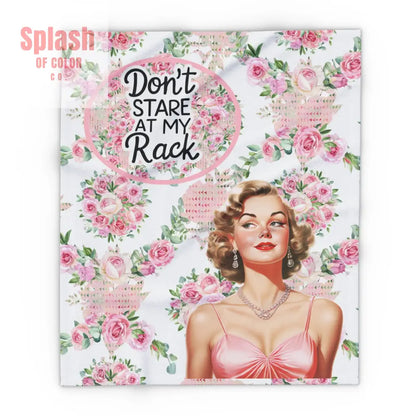 Funny Sassy Mahjong Don’t Stare At My Rack Vintage Shabby Roses Floral Fleece Blanket Mahj Gift for Her Funny Quote