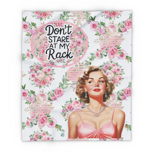 Funny Sassy Mahjong Don’t Stare At My Rack Vintage Shabby Roses Floral Fleece Blanket Mahj Gift for Her Funny Quote