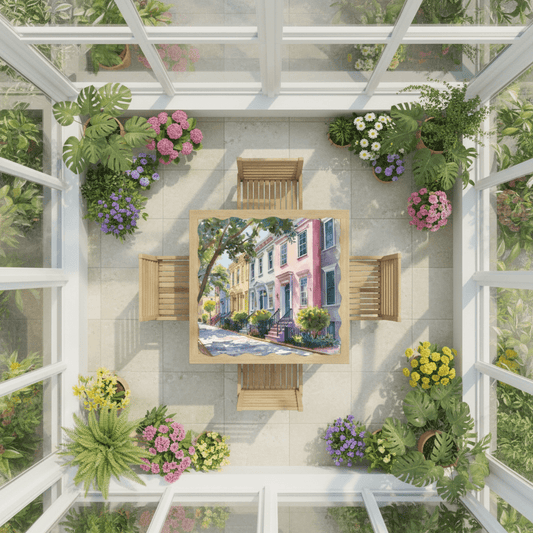 Charleston South Carolina Rainbow Row Dainty Scalloped Mahjong Mat - Splash of Color Co.