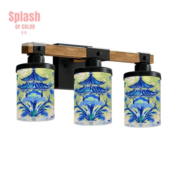 Garden Pagoda Asian Zen Floral Green Blue Vanity Light Fixture One Size Wall Lighting