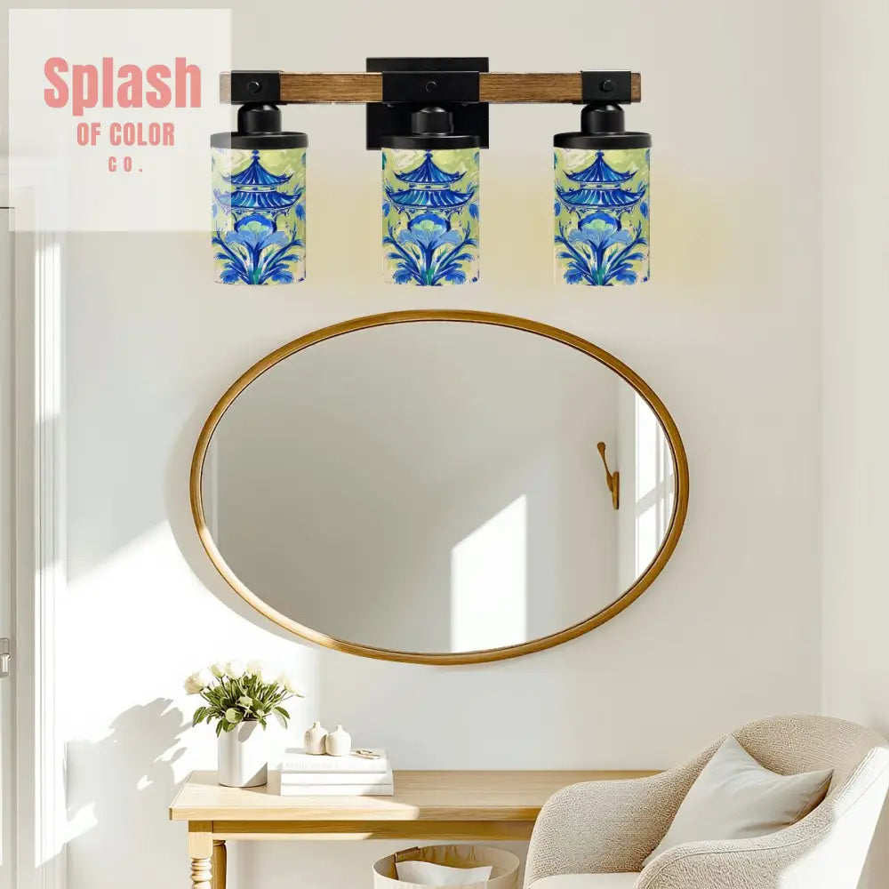 Garden Pagoda Asian Zen Floral Green Blue Vanity Light Fixture One Size Wall Lighting