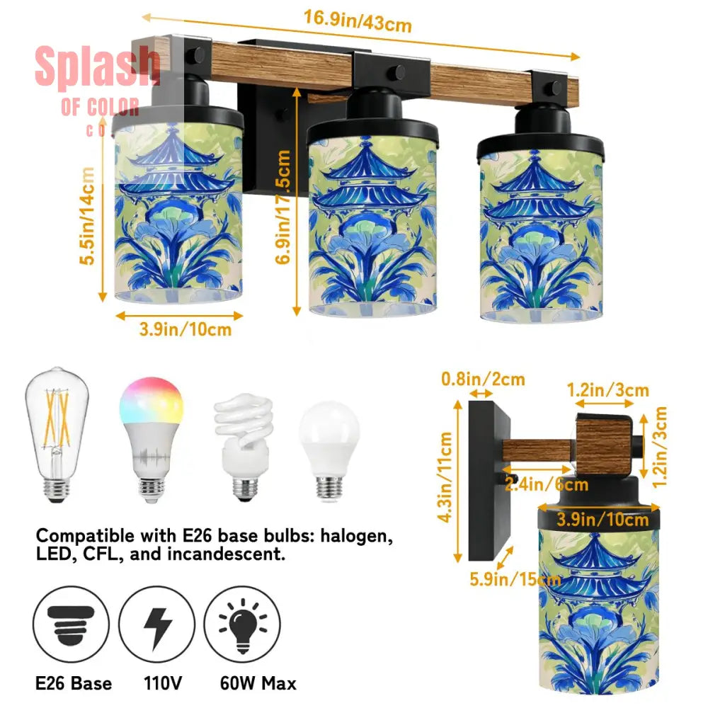 Garden Pagoda Asian Zen Floral Green Blue Vanity Light Fixture One Size Wall Lighting