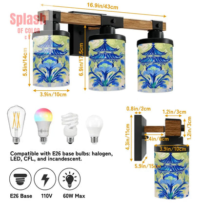 Garden Pagoda Asian Zen Floral Green Blue Vanity Light Fixture One Size Wall Lighting