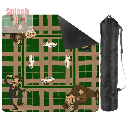 Gentlemen's Mahjong Mat, Dapper Men Classic Cars Green Tan Plaid Mahjong Mat - Splash of Color co.