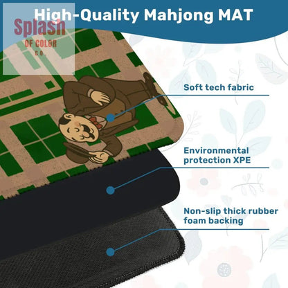 Gentlemen's Mahjong Mat, Dapper Men Classic Cars Green Tan Plaid Mahjong Mat - Splash of Color co.