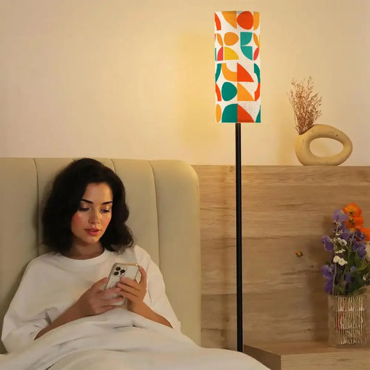 Geometric Color Splash Modern Book Nook Lamp– Teal Yellow & Orange Floor Lamp One Size Floor Lamps