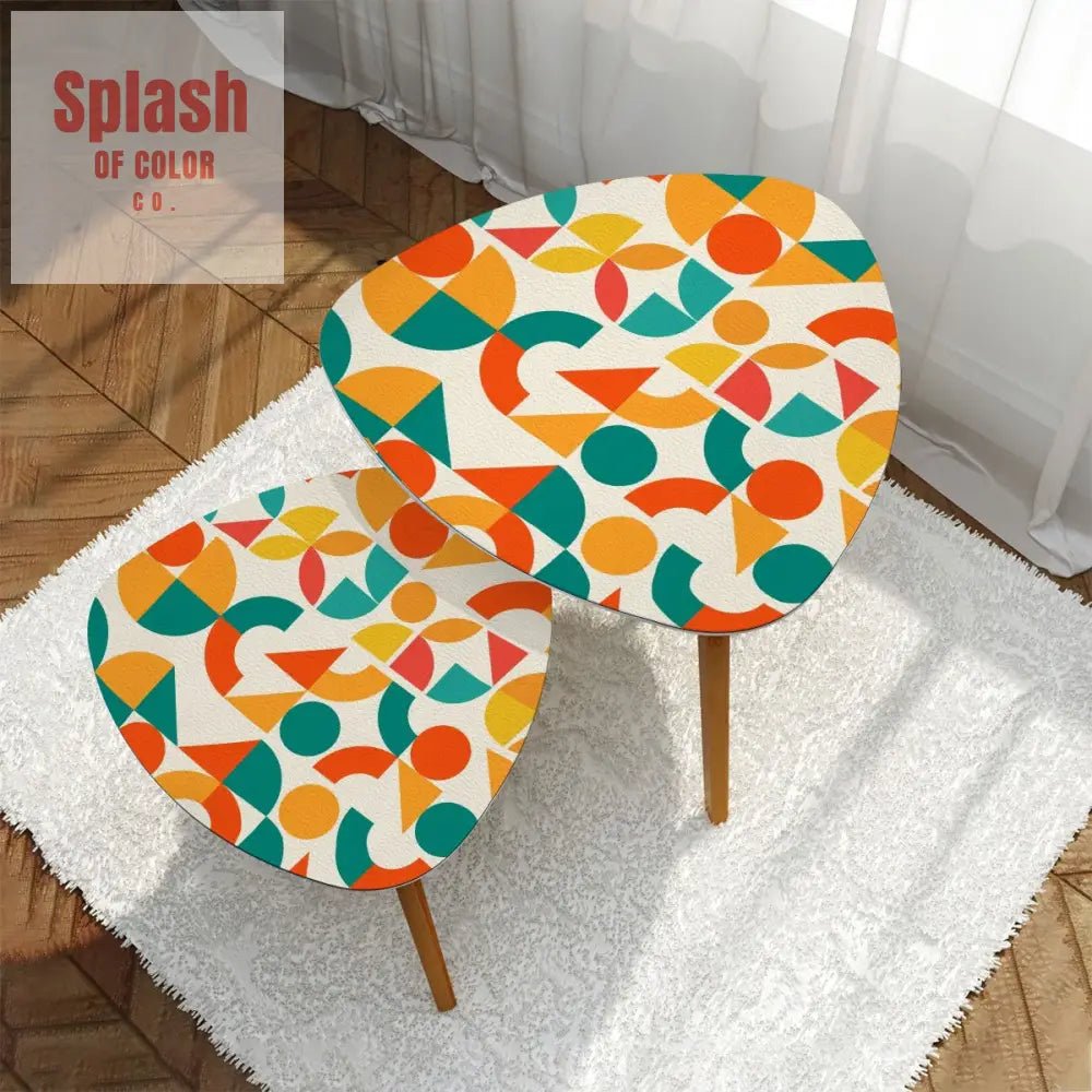 Geometric Orange, Teal Yellow, Color Pop Modern Nesting Triangle Coffee Table Set of 2 - Splash of Color co.