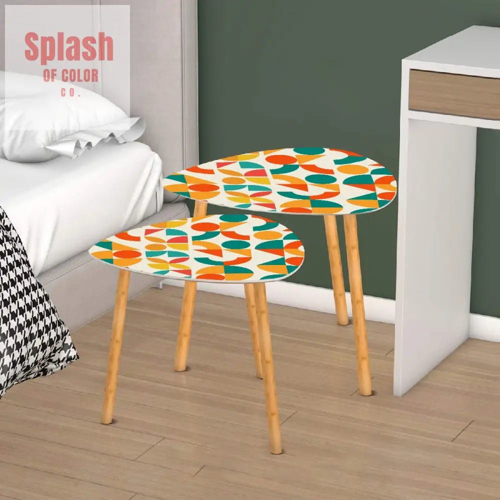 Geometric Orange, Teal Yellow, Color Pop Modern Nesting Triangle Coffee Table Set of 2 - Splash of Color co.