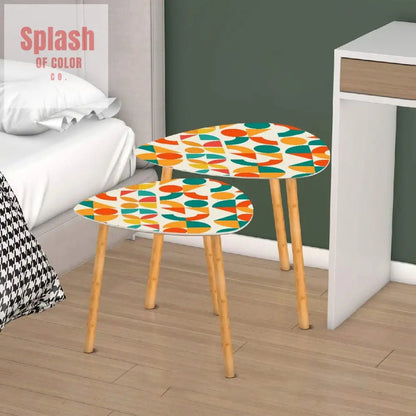 Geometric Orange, Teal Yellow, Color Pop Modern Nesting Triangle Coffee Table Set of 2 - Splash of Color co.