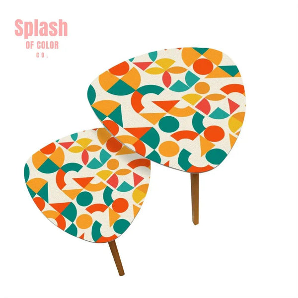 Geometric Orange, Teal Yellow, Color Pop Modern Nesting Triangle Coffee Table Set of 2 - Splash of Color co.