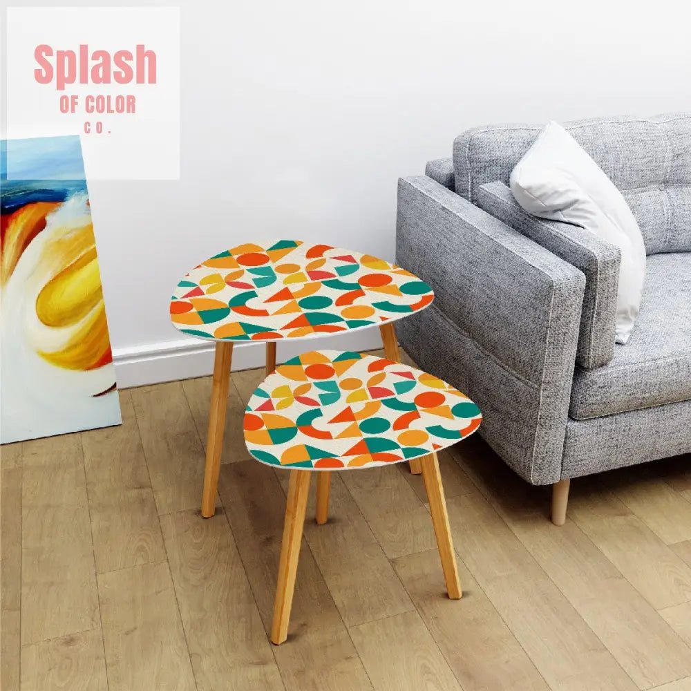 Geometric Orange, Teal Yellow, Color Pop Modern Nesting Triangle Coffee Table Set of 2 - Splash of Color co.