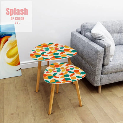 Geometric Orange, Teal Yellow, Color Pop Modern Nesting Triangle Coffee Table Set of 2 - Splash of Color co.