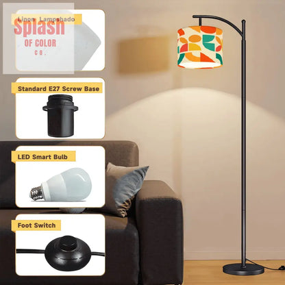 Geometric Sunshine Color Pop Orange Teal Yellow Modern Arc Floor Lamp One Size Floor Lamps