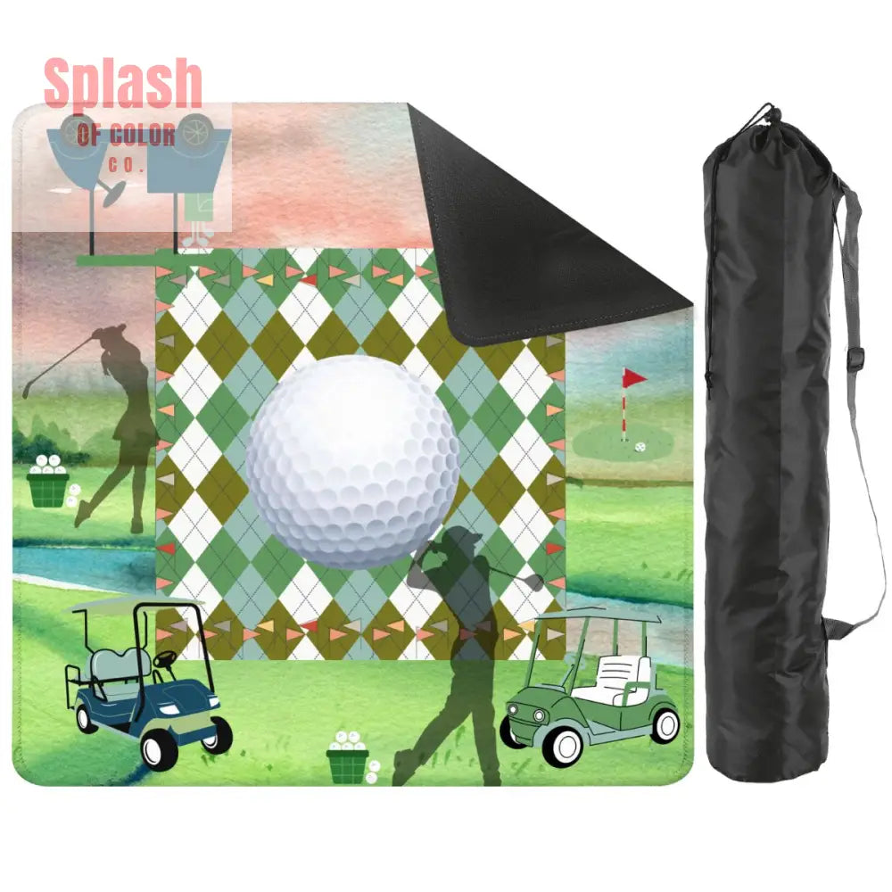 Golf Themed Mahjong Mat Whimsical Golf Lover Mahj Lover Game Mat - 2mm (Black Bag) - Daily Accessories