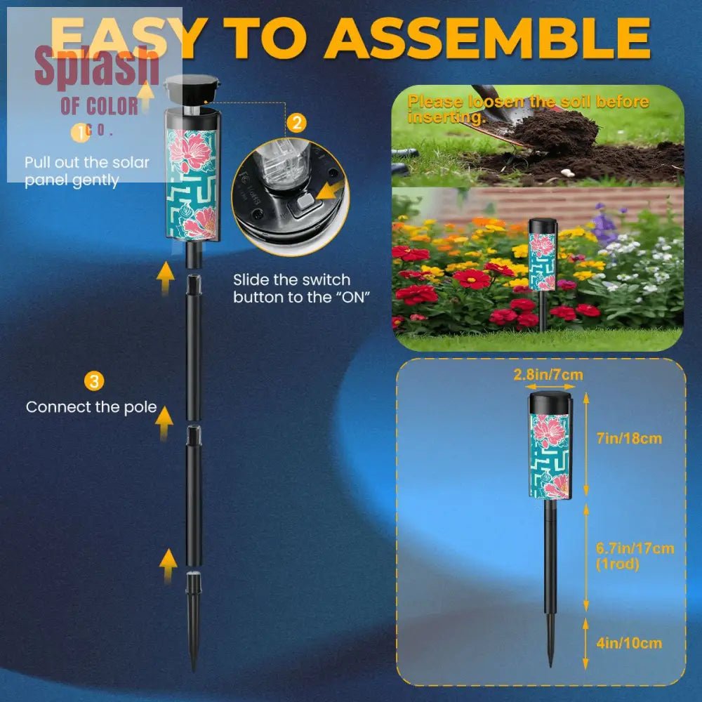 Greek Key Teal Pink Floral Modern Garden Outdoor Solar Lights - 4pcs - Garden Decor