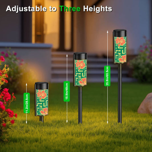 Greek Key Teal Pink Floral Modern Garden Outdoor Solar Lights - 4pcs - Garden Decor