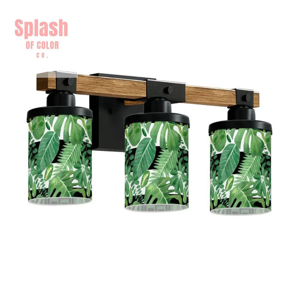 Green Monstera Plant Black Accent Asian Garden Zen Vanity Light Fixture One Size Wall Lighting