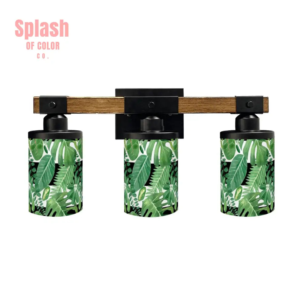 Green Monstera Plant Black Accent Asian Garden Zen Vanity Light Fixture One Size Wall Lighting