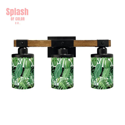 Green Monstera Plant Black Accent Asian Garden Zen Vanity Light Fixture One Size Wall Lighting