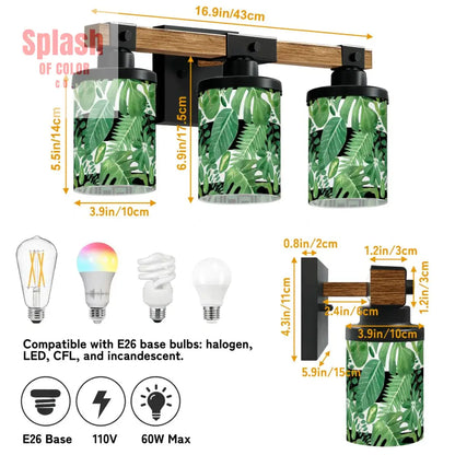 Green Monstera Plant Black Accent Asian Garden Zen Vanity Light Fixture One Size Wall Lighting
