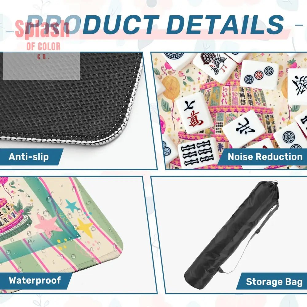 Happy Birthday Mahjong Mat, Tiered Mahjong Cake, Whimsical Pink Green Striped - Splash of Color co.