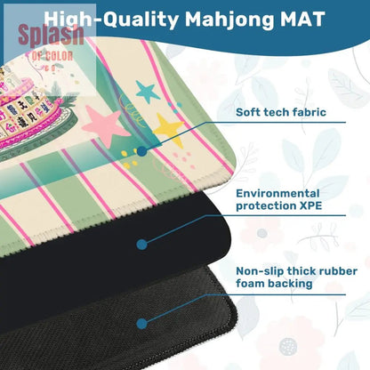 Happy Birthday Mahjong Mat, Tiered Mahjong Cake, Whimsical Pink Green Striped - Splash of Color co.