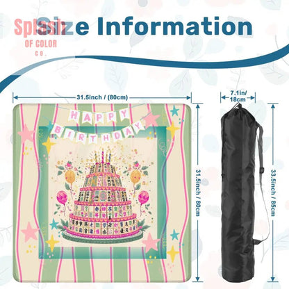 Happy Birthday Mahjong Mat, Tiered Mahjong Cake, Whimsical Pink Green Striped - Splash of Color co.