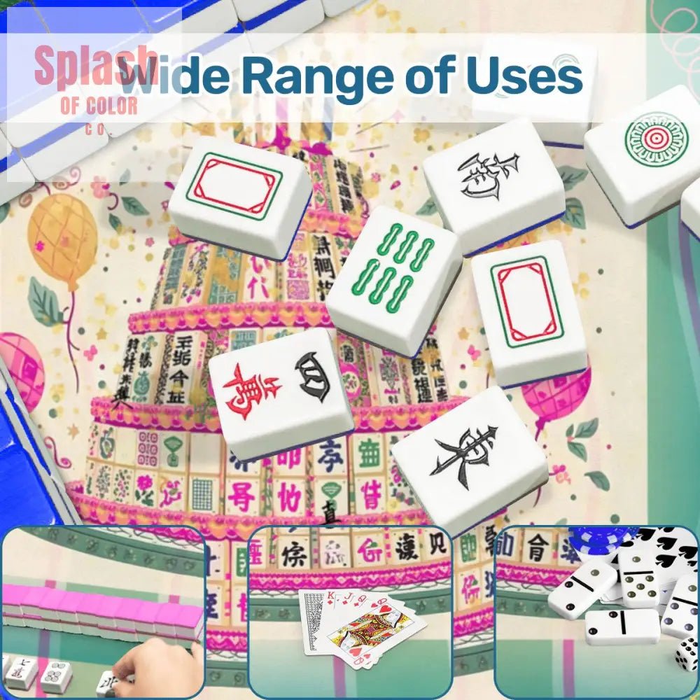 Happy Birthday Mahjong Mat, Tiered Mahjong Cake, Whimsical Pink Green Striped - Splash of Color co.