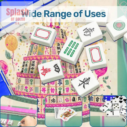 Happy Birthday Mahjong Mat, Tiered Mahjong Cake, Whimsical Pink Green Striped - Splash of Color co.