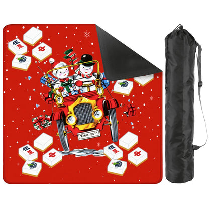 Holly Jolly Mahjong Christmas Mat Vintage Nostalgic Snowman Couple Quirky Mahj Mat - 31.5’’x31.5’’ - Daily Accessories