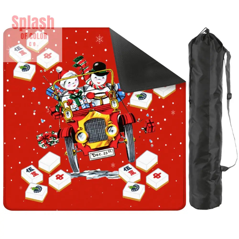 Holly Jolly Mahjong Christmas Mat Vintage Nostalgic Snowman Couple Quirky Mahj Mat - 31.5’’x31.5’’ - Daily Accessories