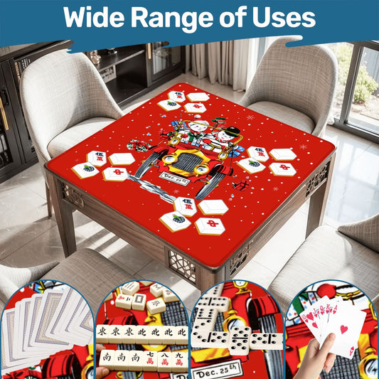 Holly Jolly Mahjong Christmas Mat Vintage Nostalgic Snowman Couple Quirky Mahj Mat - 31.5’’x31.5’’ - Daily Accessories