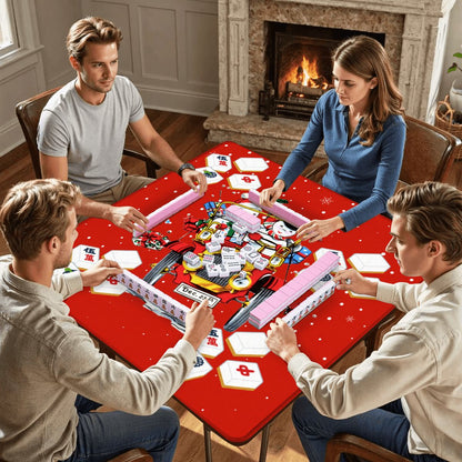 Holly Jolly Mahjong Christmas Mat Vintage Nostalgic Snowman Couple Quirky Mahj Mat - 31.5’’x31.5’’ - Daily Accessories