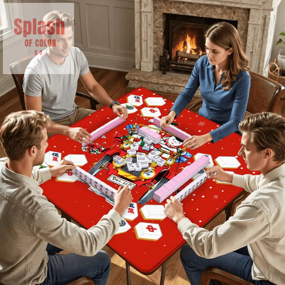 Holly Jolly Mahjong Christmas Mat Vintage Nostalgic Snowman Couple Quirky Mahj Mat - 31.5’’x31.5’’ - Daily Accessories