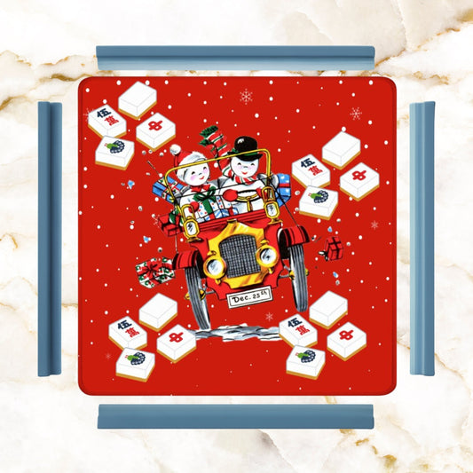 Holly Jolly Mahjong Christmas Mat Vintage Nostalgic Snowman Couple Quirky Mahj Mat - 31.5’’x31.5’’ - Daily Accessories