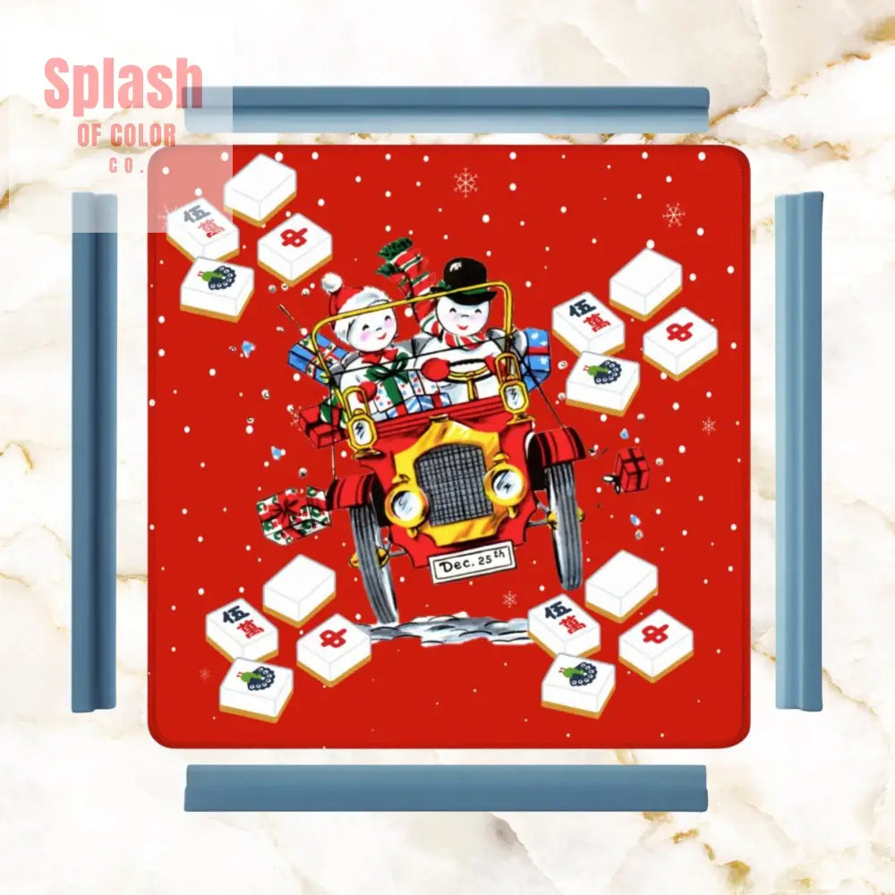 Holly Jolly Mahjong Christmas Mat Vintage Nostalgic Snowman Couple Quirky Mahj Mat - 31.5’’x31.5’’ - Daily Accessories