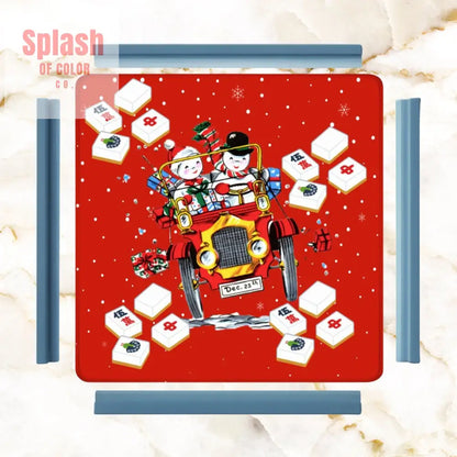 Holly Jolly Mahjong Christmas Mat Vintage Nostalgic Snowman Couple Quirky Mahj Mat - 31.5’’x31.5’’ - Daily Accessories
