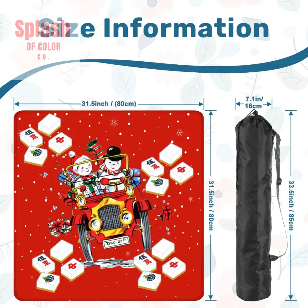 Holly Jolly Mahjong Christmas Mat Vintage Nostalgic Snowman Couple Quirky Mahj Mat - 31.5’’x31.5’’ - Daily Accessories