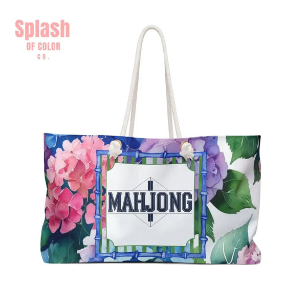 Hydrangea Mahjong Tile Tote | FloralTravel Tote Overnight Bag Beach Bag Gift for Mahjong Lovers - 24’’ × 13’’ - Bags
