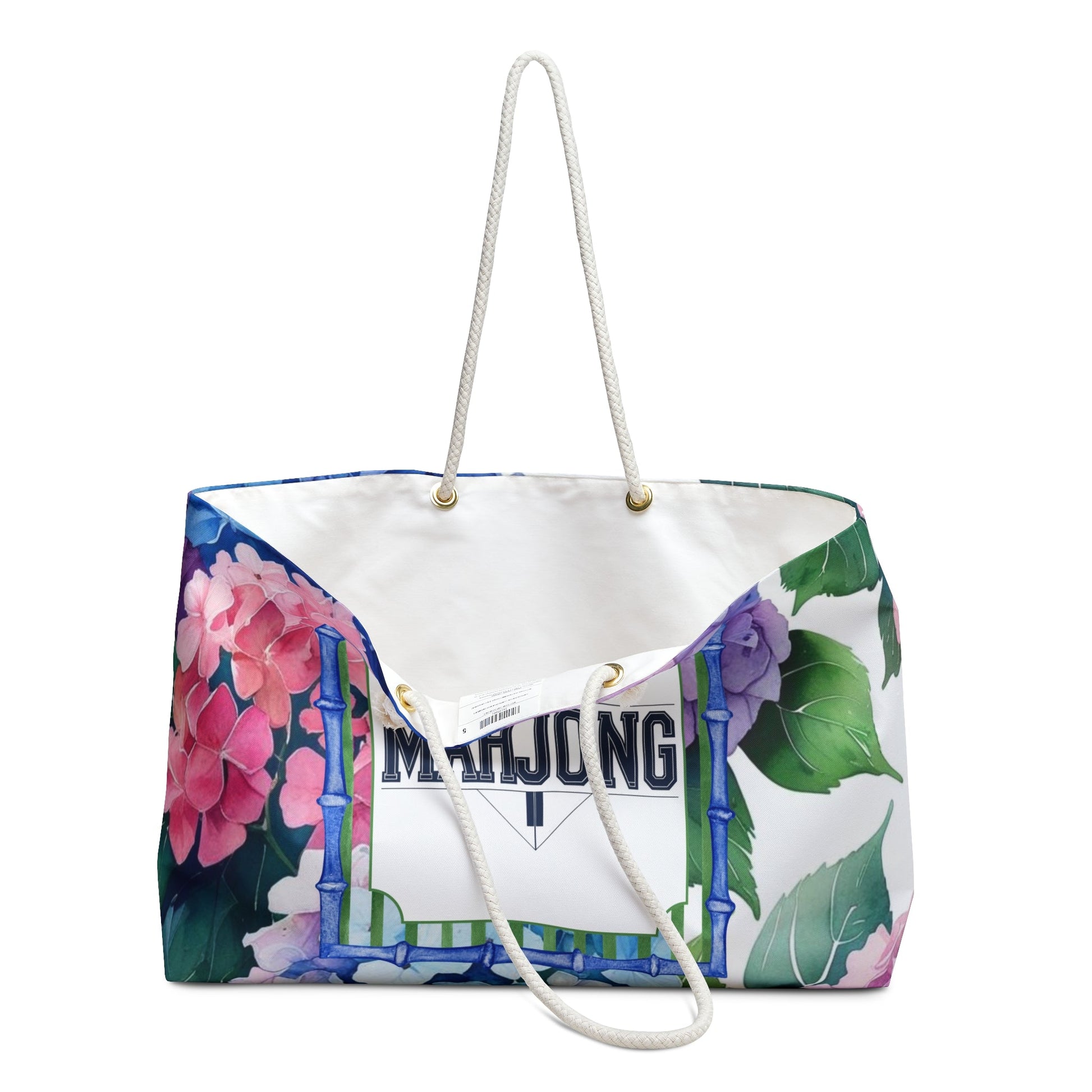 Hydrangea Mahjong Tile Tote | FloralTravel Tote Overnight Bag Beach Bag Gift for Mahjong Lovers - 24’’ × 13’’ - Bags