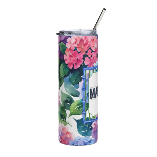 Hydrangea Mahjong Tumbler 20oz Floral Drinkware Mahj Mom Gift Unique Gift Mahjongg Lovers - 20oz / White - Mug