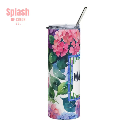 Hydrangea Mahjong Tumbler 20oz Floral Drinkware Mahj Mom Gift Unique Gift Mahjongg Lovers - 20oz / White - Mug